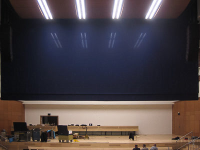 Braille curtain as stage curtain and acoustic curtain, Mercator Hall Duisburg