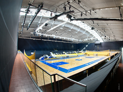 Sports hall + multi-purpose hall: braille curtain for acoustics and hall separation, Gdynia
