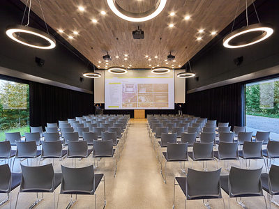 Projection screen 3-piece with displacement system for the observatory in the House of Nature, Salzburg