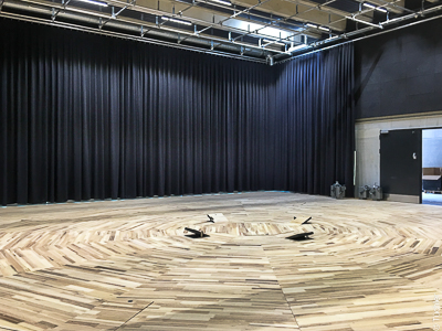 Curtain tracks, curtains as wall cladding and dim-out for rehearsal stage, Heilbronn