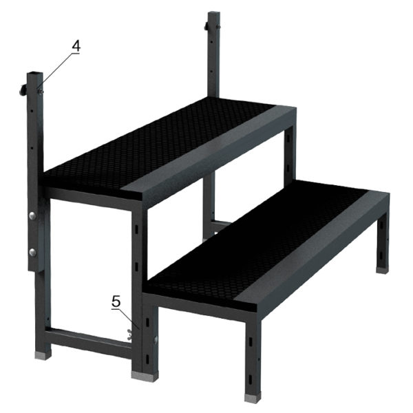 Bühnensystem T-REX Anstelltreppe Bühnentreppe Einzelelement Detail Verbindung Handlauf V
